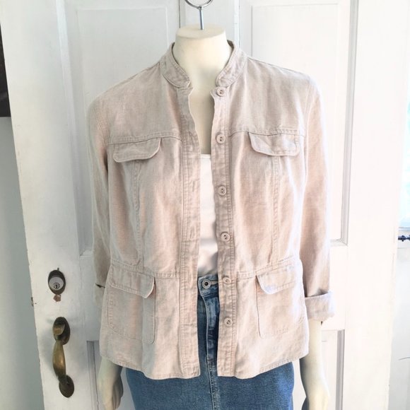 Charter Club Jackets & Blazers - CHARTER CLUB Luxury 100% Linen Utility Jacket Khaki Long sleeve SZ M